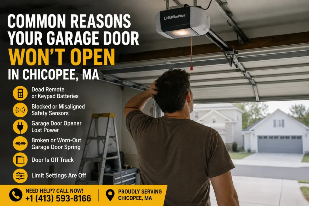 Common Reasons Your Garage Door Won’t Open in Chicopee, MA (How to Fix It)